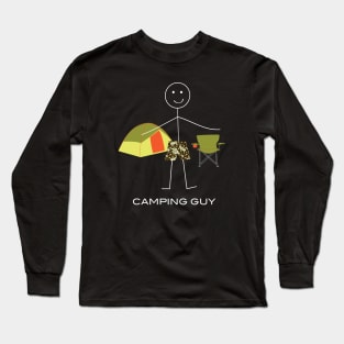 Funny Mens Camping Guy Illustration Long Sleeve T-Shirt